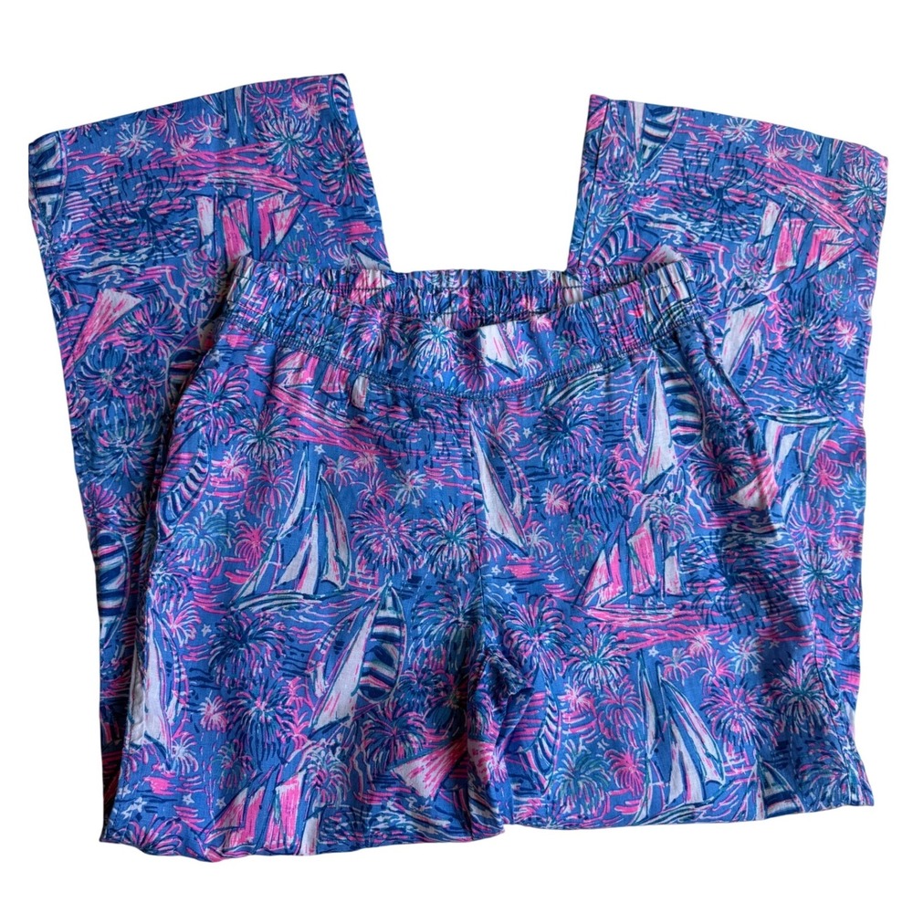 Lilly Pulitzer Sailboat Print Linen Pants Blue Pink XS Nautical Vacation